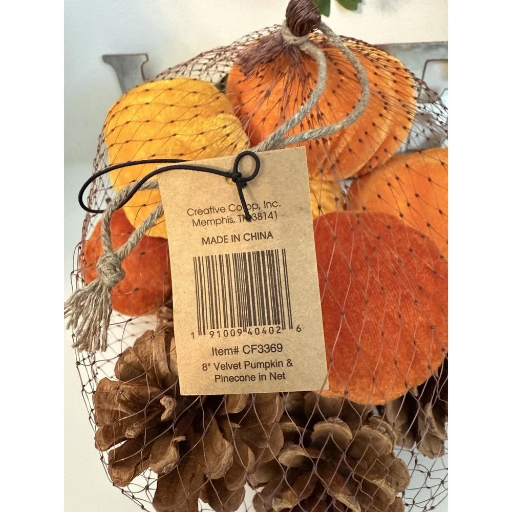 Fall 16 Pcs Velvet Pumpkin and Pinecones Net Bag Decoration Set Assort Sizes New
